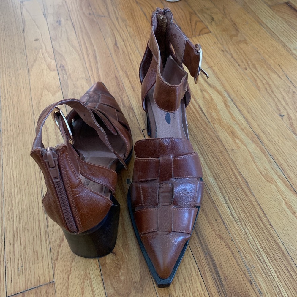 Jeffery Campbell x Free People brown woven block heel